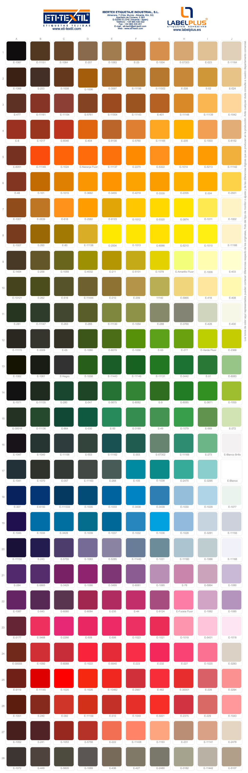 Catálogo de colores – ETI-TEXTIL